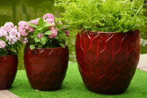 Juego de Macetas de Cerámica Estilo Americano con Orificio de Drenaje, Acabado Brillante, Textura con Relieve de Hojas Borgoña, para Interiores y Exteriores, Hogar y Jardín - Product Image 3