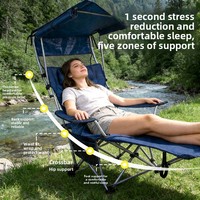 Chaise longue de plafond bleue personnalisée transfrontalière, mobilier d'extérieur pliant avec pare-soleil, chaise inclinable de camping portable avec accoudoirs