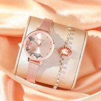 5 pièces de luxe élégant fille montre cadeau ensemble ciel étoilé Quartz dames montre ensemble glacé rose diamant ensemble de montres pour les femmes