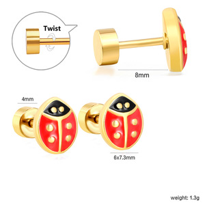 Lindos pendientes con forma de mariquita, diseño de insecto de dibujos animados rojos para mujer, regalo, poste de acero inoxidable de aleación de zinc EA63540ESG - Product Image 4