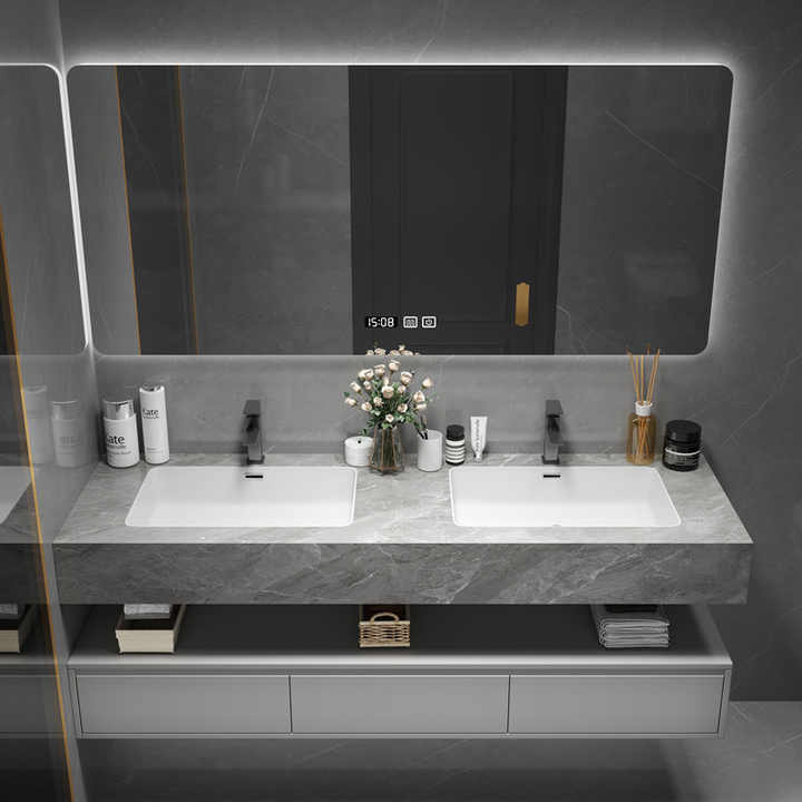 Basin Slab Seamless Ceramic Basin With Rock Slab, Bathroom Cabinet, Combination ...