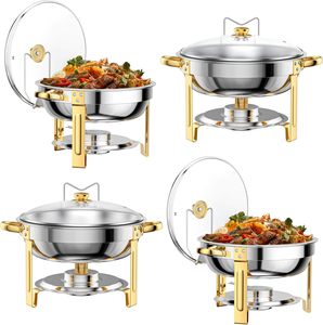 Ensemble de réchauds de buffet de luxe en acier inoxydable durable, <span class=keywords><strong>or</strong></span> et argent, pour la restauration - Product Image 4