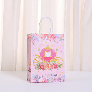 Sac en papier kraft blanc imprimé couronne <span class=keywords><strong>de</strong></span> château <span class=keywords><strong>de</strong></span> princesse rose pour cadeaux <span class=keywords><strong>de</strong></span> fête, accessoires vestimentaires, emballage <span class=keywords><strong>de</strong></span> bonbons - Product Image 5