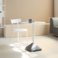 Table de salle à manger ronde contemporaine pour café et restaurant, avec base en terrazzo, poteau en acier laminé à froid et plateau en panneau de haute densité fini par pulvérisation émaillée