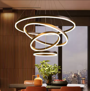 Modern Rings Chandelier Simple <b>Black</b> Led Drops Pendant <b>Light</b> Fixture for Living Room - Product Image 3