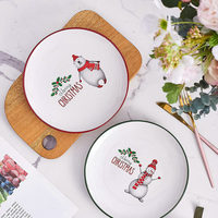 Assiettes à dîner en céramique, assiettes en mélamine, assiettes de noël-ensemble de 6 assiettes rondes pigmentées de 8 pouces en céramique de haute qualité