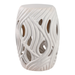Sgabello da Giardino Ondulato Decorativo, Supporto per Piante da Interno ed Esterno, Tavolino Laterale in Ceramica Bianca - Product Image 4