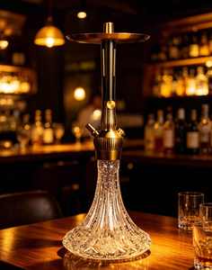 Gold Black Glass <b>Hookah</b> Modern Shisha <b>Pipe</b> Transparent Base Metal Stand Lounge Bar Use - Product Image 3