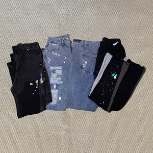 กางเกงยีนส์ผู้ชายคุณภาพสูงปี 2026 ผ้าฝ้ายลำลองสีดำเทา แต่งลายปะติดสไตล์วินเทจ ทรงขาบาน สำหรับผู้ชาย - Product Image 1