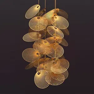 Customized Products Modern Nordic Design Lamps Living Room Decor Industrial Metal Gold Fan Led Chandelier Pendant Lamp