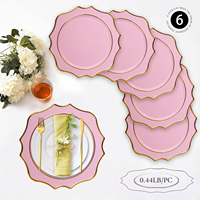 Assiette de service durable rose et or à bord festonné pour mariage, en plastique