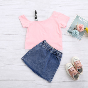 Conjuntos de Ropa para Niños, Traje de Verano para Niñas, Falda de Mezclilla con Tirantes, Venta al Por Mayor - Product Image 2