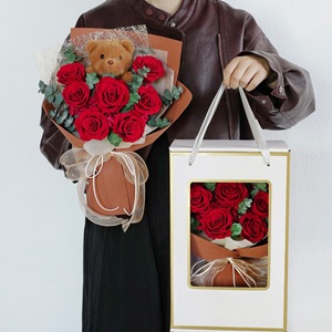<span class=keywords><strong>Wafa</strong></span> - Ramo de Flores Eternas para el Día de San Valentín y Tanabata con Oso, 7 Rosas, Caja de Regalo con Ventana para Novia - Product Image 3