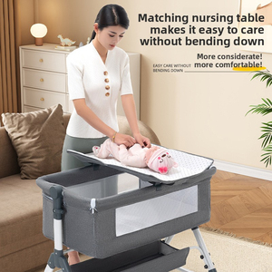 Lit bébé et berceau portable multifonctionnel 2-en-1 pliable pour nouveau-né 0-36 mois, lit d'appoint en métal/bois pour la maison et l'hôpital - Product Image 2