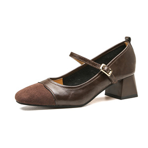 Zapatos de Tacón Alto para Mujer, de Cuero Genuino Marrón, Estilo Mary Jane, Punta Cuadrada, Tacón de Bloque, Correa con Hebilla, Cómodos para Todas las Temporadas - Product Image 5