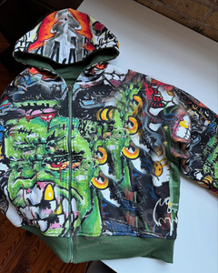 Felpe con Cappuccio Y2K Personalizzate OEM con Spalle Scivolate e Zip 400GSM in Cotone Stampa Graffiti All Over a Sublimazione Oversize Grafica <span class=keywords><strong>Anime</strong></span> da Uomo - Product Image 1