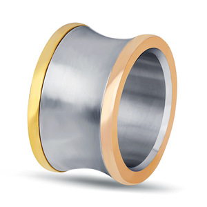 Three Color Smooth 15Mm Band <b>Ring</b> Stainless Steel Women's Fashion Jewelry Gift Round Geometric Shape Two Tone CG1361 - Product Image 5
