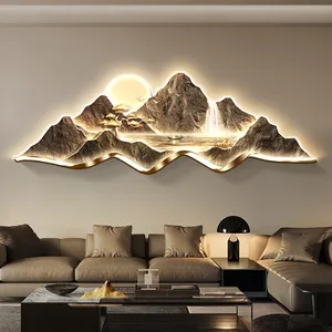 Arte Mural Moderno de Porcelana con Cristales LED y <span class=keywords><strong>Pintura</strong></span> en Aerosol de Paisajes, Decoración para Sala de Estar, Venta al por Mayor, Dropshipping - Product Image 4