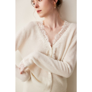 <span class=keywords><strong>Cardigan</strong></span> in Cashmere con Bordo in Pizzo per Donne, Maglione Corto con Scollo a V, <span class=keywords><strong>Cardigan</strong></span> in <span class=keywords><strong>Lana</strong></span> Lavorato a Maglia, Manica Lunga, Nuovo Stile Autunno Inverno - Product Image 2