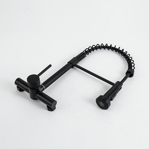 Wall Mounted Stainless Steel Spring Kitchen Faucet 2 Handle Ceramic Valve Pull Out <b>Spray</b> Industrial <b>Style</b> - Product Image 1