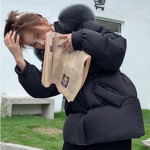 Veste d'hiver en coton rembourrée avec col en fourrure pour femmes, veste ample en coton rembourré à la taille - Product Image 5