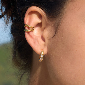 Pendientes Huggie en Forma de Pez, Tono Dorado, con Zirconia Engastada, para Uso Diario, de Acero Inoxidable - Product Image 3