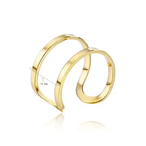 Hot Selling Fashion Jewelry Stainless Steel 18k Gold Plate Filled Double Layer Chain Open Adjustable Finger Ring For Women