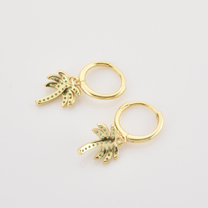 Boucles d'oreilles FUAMAY 2026 Guangzhou plaquées or 18 carats avec turquoise verte et breloque palmier en argent 925 - Product Image 2
