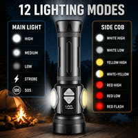 Lampe torche LED rechargeable 30W 1200LM avec zoom, lumière latérale COB, batterie externe Type C, magnétique, pour camping et situations d'urgence