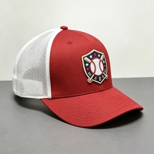 Custom 3D Embroidered <b>Baseball</b> <b>Cap</b> Breathable Mesh Trucker Hat for <b>Men</b> Women Red White Color <b>Baseball</b> Logo Adjustable Snapback - Product Image 3