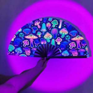 Éventail pliant holographique en bambou de 13 pouces, lumineux aux UV, pour femmes/hommes, idéal pour festivals, soirées musicales, mariages et décorations. - Product Image 5