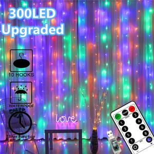 ไฟ LED 300LED แบบม่านพร้อมรีโมทคอนโทรล ใช้พลังงานจาก USB 8 โหมด ไฟประดับตกแต่งห้องนอน สำหรับวันอีดมูบารัคและวันวาเลนไทน์ - Product Image 5
