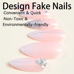 French Style ABS Press on <b>Nails</b> Finger Application Artificial Fingernails Glue Manicure <b>Set</b> 24pcs Pre-designed <b>Nail</b> Supplies - Product Image 2
