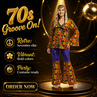 Ensemble de costumes rétro disco inspirés des années 70 Vibrant Hippie Flower Power pour performance sur scène, fêtes à thème et festivals de musique