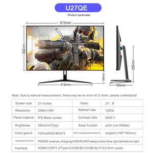 HD hẹp bezel Màn hình L G panpel IPS Màn hình màu đen hỗ trợ Type-C giao diện chơi game chuyên nghiệp màn hình 27-inch 2K 120Hz - Product Image 2