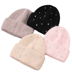 Vui Người Phụ Nữ Đan Mùa Đông Mũ Thiết Kế Thời Trang Mới Thỏ Tóc Rhinestone Dày Mùa Đông Mũ Ấm Bán Buôn Phụ Nữ Beanie <span class=keywords><strong>Hat</strong></span> - Product Image 1