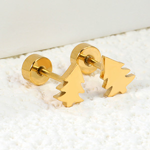 Christmas Tree Stud <b>Earrings</b> Gold Zinc Alloy Simple Design Gift For Women Fashion Jewelry - Product Image 1