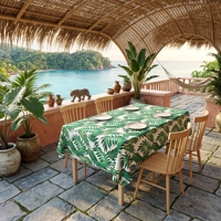Nappe en toile cirée imperméable et résistante à l'huile avec motif de feuilles vertes brillantes