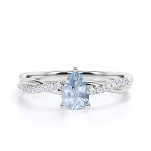 925 Sterling <b>Silver</b> 14K Gold Plated Prong Set Pear Cut Aquamarine Engagement Birthday Ring Classic Style Women Wedding - Product Image 1