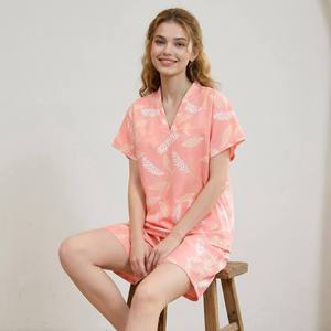 Pyjamas roses pour femmes, grandes tailles, ensemble en coton, vêtements de nuit doux en bambou personnalisés pour femmes, fabricant de vêtements de nuit, vente en gros, usine. - Product Image 2