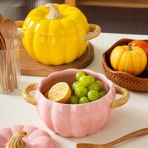 Vente en gros Pot <span class=keywords><strong>de</strong></span> citrouille créatif <span class=keywords><strong>Soupe</strong></span> en céramique Saladier Noël Marmite <span class=keywords><strong>de</strong></span> citrouille <span class=keywords><strong>de</strong></span> cuisine grande capacité avec double oreille - Product Image 3