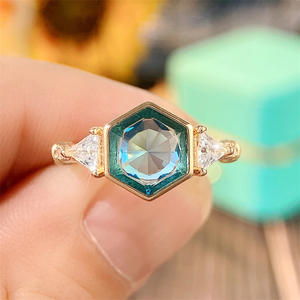 F1669 Hexagon Gemstone <b>Ring</b> Gold Plated Women's Engagement <b>Crystal</b> Rhinestone Jewelry Fine <b>Rings</b> - Product Image 3