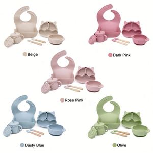 OEM/ODM Food Grade <b>Kids</b> Dinnerware Safe Silicone Bib Custom Baby <b>Bowls</b> Silicone Baby Eating Feeding Set - Product Image 3