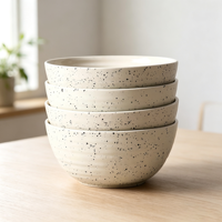 Ensemble de vaisselle moderne en grès motif graines de sésame, vente en gros, assiettes et bols en céramique assortis, service de table 12 pièces avec finition mate
