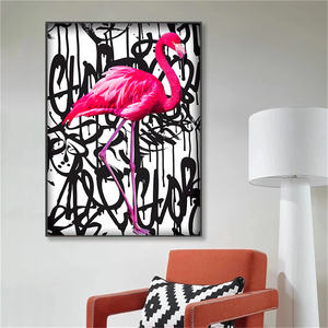 Décoration murale nordique rose <span class=keywords><strong>flamant</strong></span> rose Graffiti Art toile <span class=keywords><strong>peinture</strong></span> affiche et impression animaux mur Art photos pour fille chambre décor à la maison - Product Image 2