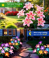 Lampu Taman LED Tenaga Surya 4 IP65 Tahan Air Kain Sutra Baja Tahan Karat Bunga Lily Lebih Besar Dekorasi Luar Ruangan Teras/Halaman/Kebun Bunga