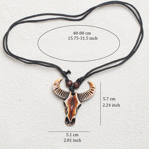 Collier décontracté rétro rétractable avec pendentif en résine en forme de crâne de buffle, adapté aux hommes et aux femmes en <span class=keywords><strong>couple</strong></span> - Product Image 2