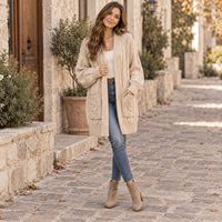 Cardigan en tricot torsadé sur mesure pour femme, coupe oversize, devant ouvert, long, en tricot épais avec poches OEM ODM
