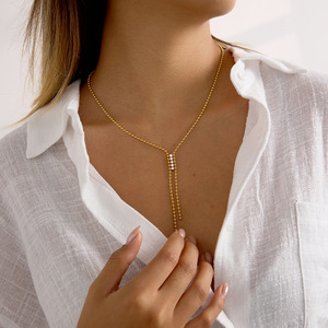 Collier en acier inoxydable avec strass et chaîne en forme de Y pour femme, bijou pour pull automne-hiver - Product Image 3