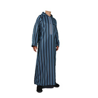 Thobe musulman en coton à manches longues en tissu rayé pour homme adulte avec casquette